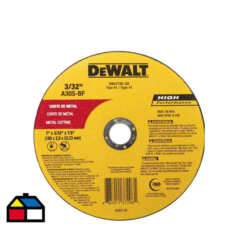 DEWALT - Disco de corte metal 7" óxido de aluminio