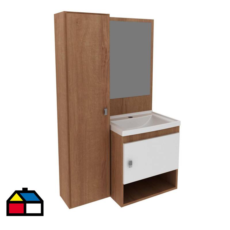 TECNOMOBILI - Mueble baño aéreo con 2 puertas Almendra/Blanco lavamanos BN3631.0002C