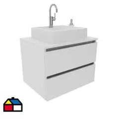 TECNOMOBILI - Mueble baño aéreo con 2 cajones Blanco incluye lavamanos BN3607.0001