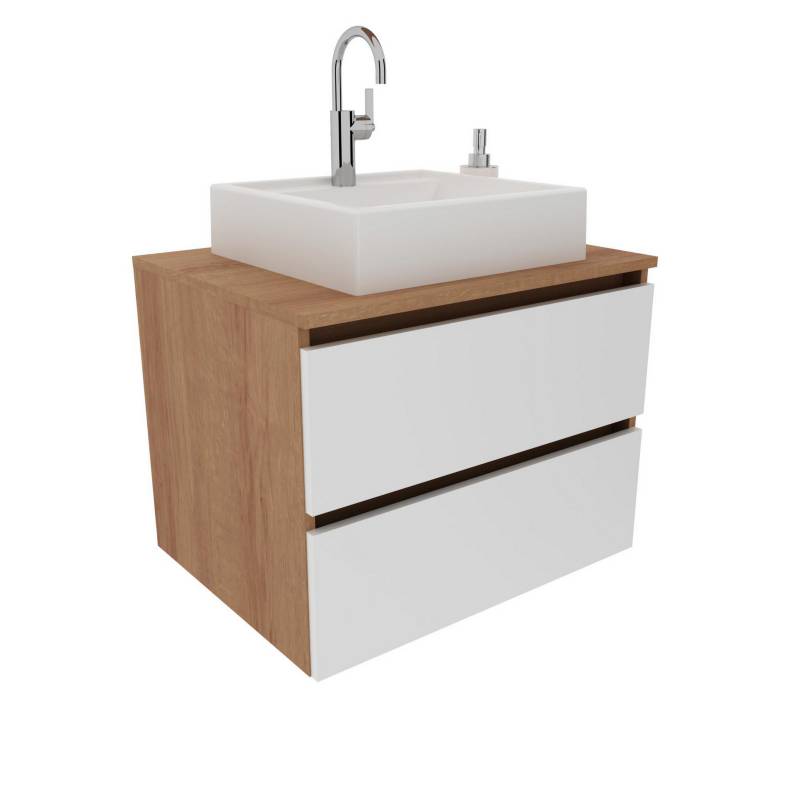 TECNOMOBILI - Mueble baño aéreo 2 cajones Almendra/Blanco c/lavamanos BN3607.0002