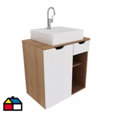 TECNOMOBILI - Mueble baño 1 cajón y 1 puerta c/lavamanos Almendra/Blanco BN3605.0002