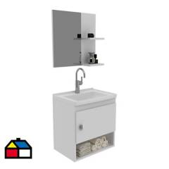TECNOMOBILI - Kit Mueble 1 puerta + Espejo 2 repisas blanco lavamanos BN3635.0001C