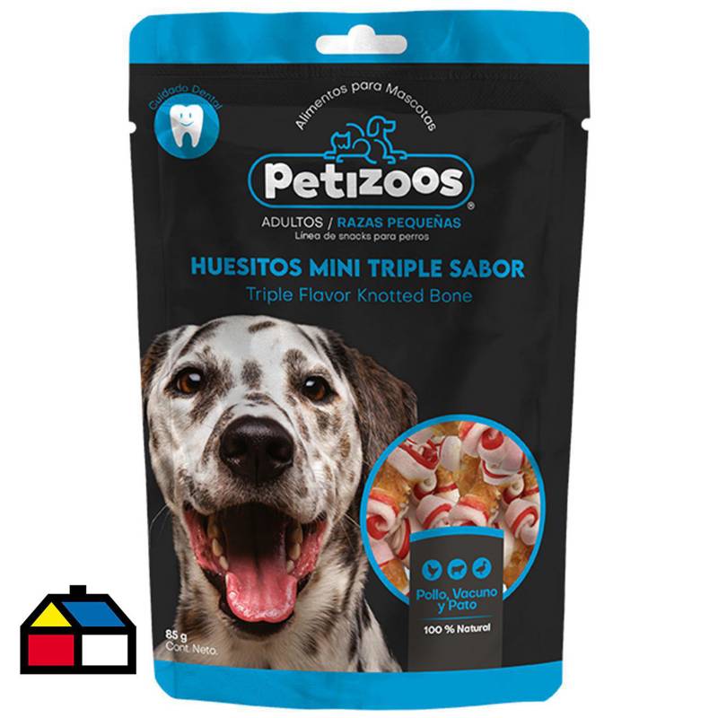 PETIZOOS - Snack para perros huesitos mini triple sabor 7 días 85 gr