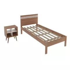 TECNOMOBILI - Combo cama 1 plaza almendra/blanco + velador almendra/blanco