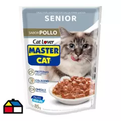 MASTER CAT - Alimento húmedo trocitos jugosos para gatos senior, sabor pollo 85g