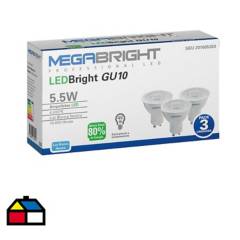 MEGABRIGHT - Ampolletas led PAR16 5,5w/4000K GU-10 pack X 3