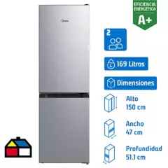 MIDEA - Refrigerador Bottom Freezer Frío Directo 169 Litros Silver MDRB241FGE50