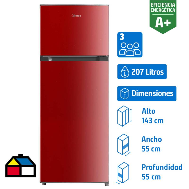 MIDEA - Refrigerador Top Freezer Frío Directo 207 Litros Rojo MDRT294FGE13