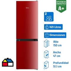 MIDEA - Refrigerador Bottom Freezer Frío Directo 169 Litros Rojo MDRB241FGE13