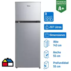 MIDEA - Refrigerador Top Freezer Frío Directo 207 Litros Silver MDRT294FGE50