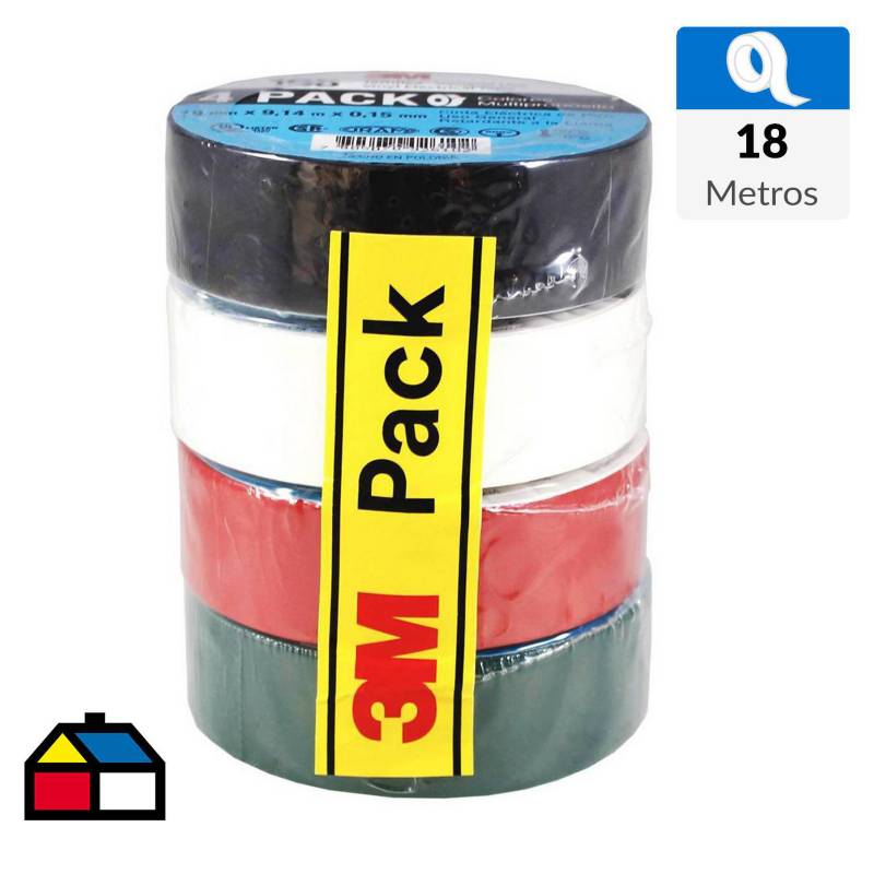 3M - Pack 4 cintas eléctricas de colores Temflex 165