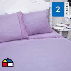 DORAL - Juego sábanas 2 plazas lila broderie santorini mf
