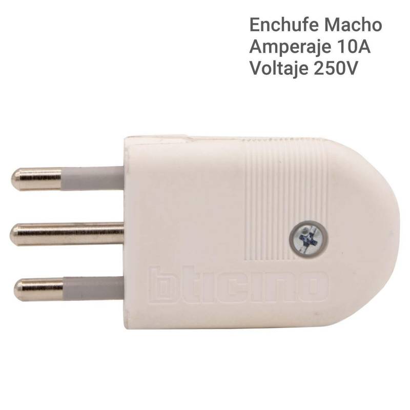 ENCHUFE MACHO TRIPLE 2P+T 10A 250V 1500W BLANCO(LADRON)