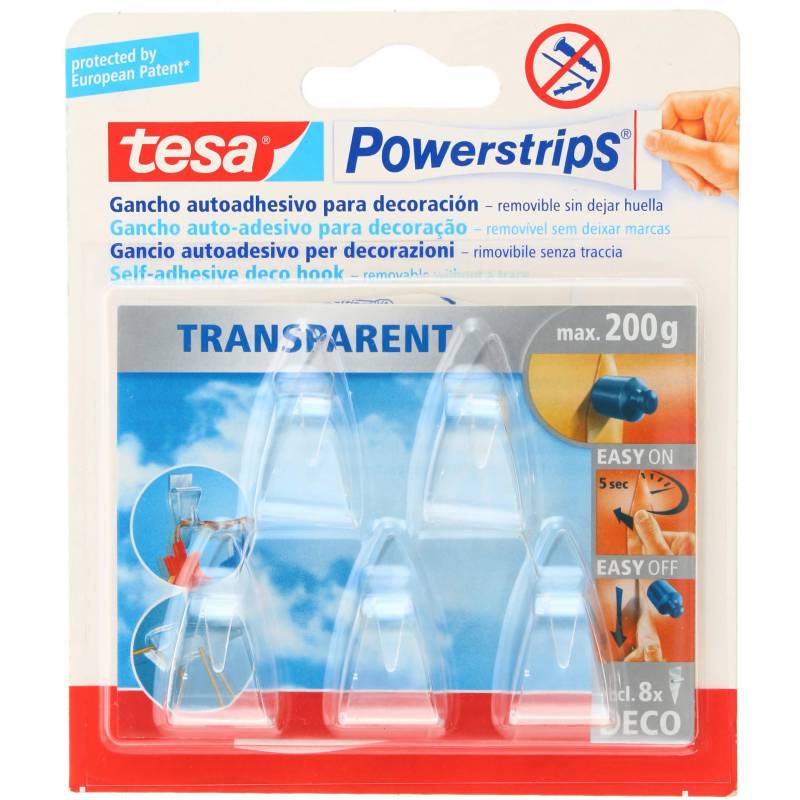 TESA - Set Ganchos Adhesivos Transparentes Deco Hook