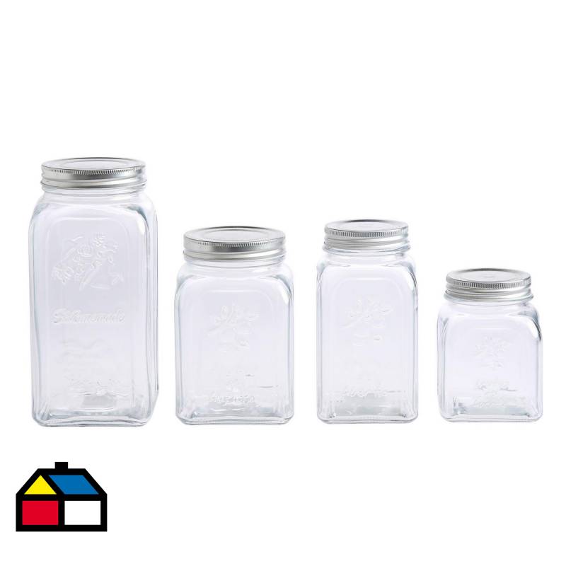 JUST HOME COLLECTION - Set de 4 frascos vidrio con tapa