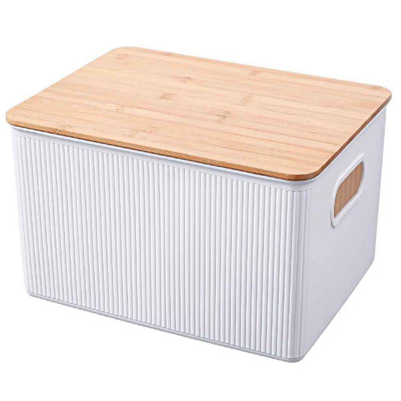 JUST HOME COLLECTION - Caja plástica con tapa bambú 2 l