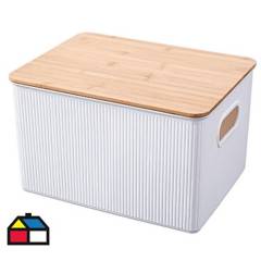 JUST HOME COLLECTION - Caja plástica con tapa bambú 6 l