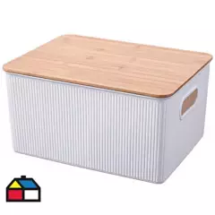 JUST HOME COLLECTION - Caja plástica con tapa bambú 16 l