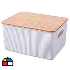 JUST HOME COLLECTION - Caja plástica con tapa bambú 23 l
