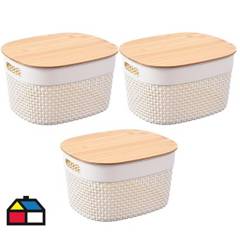 JUST HOME COLLECTION - Set 3 cajas plásticas con tapa bambú.
