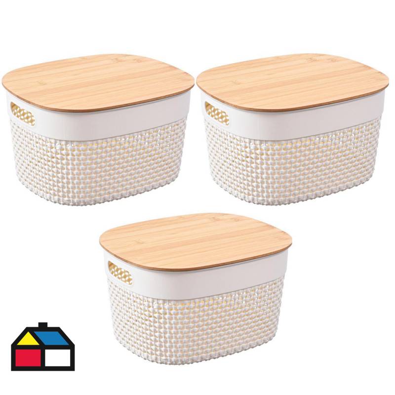 JUST HOME COLLECTION - Set 3 cajas plásticas con tapa bambú