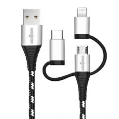 UBERMANN - Cable carga rápida USB 3 en 1 hecho con kevlar 2 mt