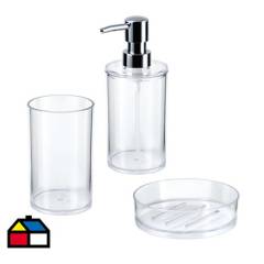 JUST HOME COLLECTION - Pack 3 dispensador+vaso+jabonera transparente