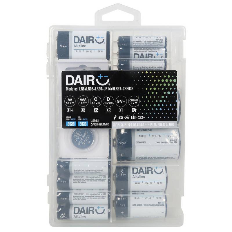 DAIRU - Set de pilas alcalinas AAX14+AAAX8+DX2+CX2+CR2032X4+Batería 9V.