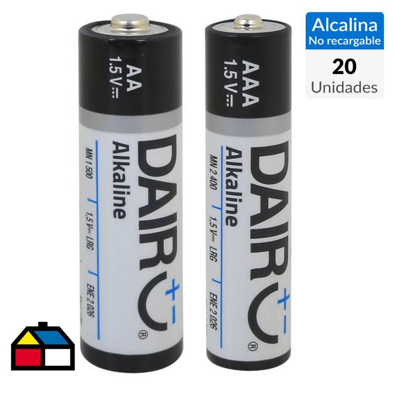 DAIRU - Pack pilas alcalinas AAX10 + AAAX10