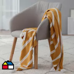 HOMY - Manta woven 130x160 cm blanca/amarilla