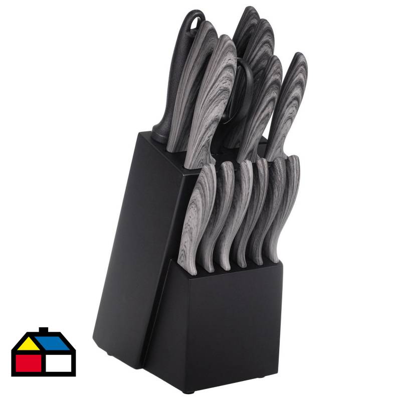 JUST HOME COLLECTION - Juego cuchillos 14 piezas con soporte negro