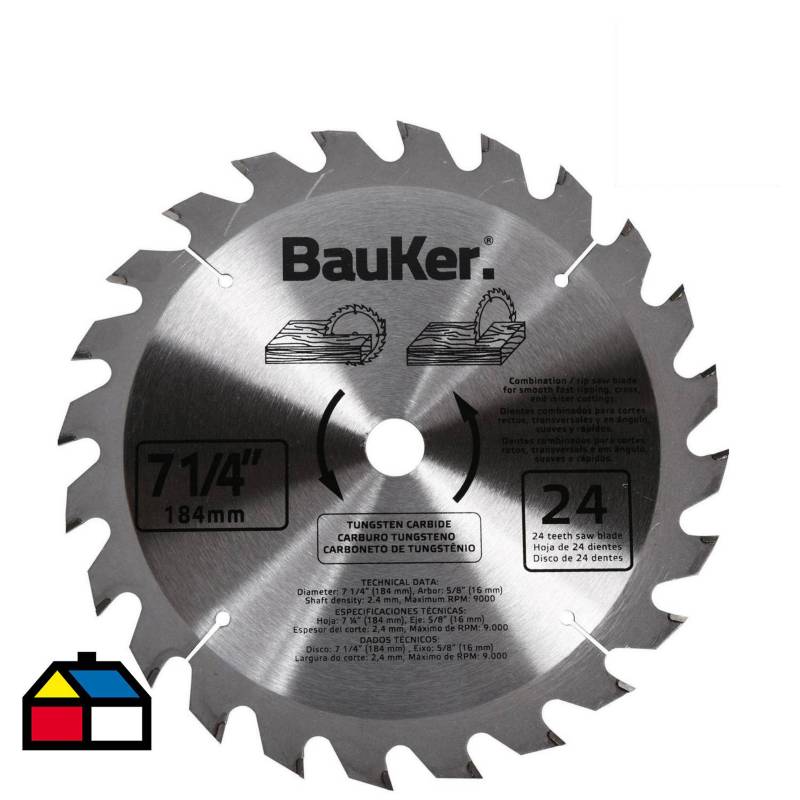 BAUKER - Disco de sierra circular 7 1/4" 24 dientes