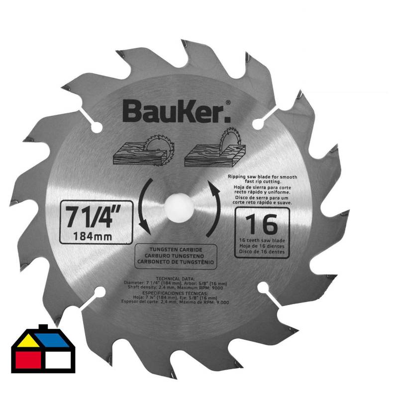 BAUKER - Disco de sierra circular 7 1/4" 16 dientes