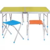 Mesa plegable camping con bancos de colores