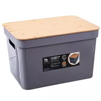 Caja plástica gris con tapa de bambú 11 litros
