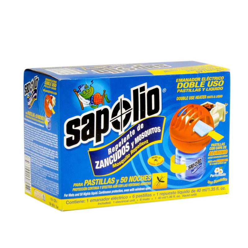 SAPOLIO - Repelente de Zancudos y Mosquitos 6 pastillas + 1 repuesto líquido 1 unidad(es) Blister (160) Repele zancudos y mosquitos