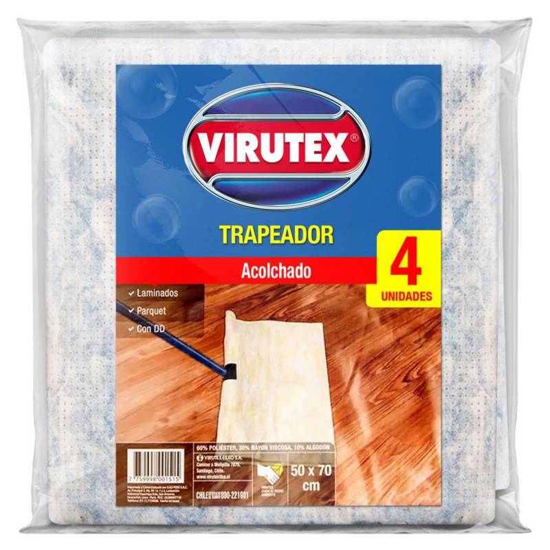 VIRUTEX - Trapeadores Acolchados x4 unidades 50x70 cm