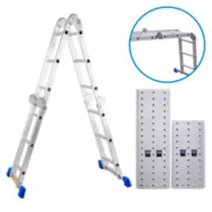 REDLINE - Escalera Articulada Aluminio 12 Pasos + Plataforma Base para Escalera Articulada Aluminio 12 Pasos