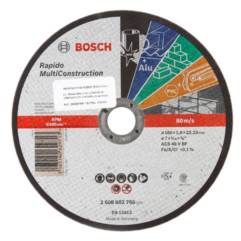 BOSCH - Disco de Corte MultiConstruction 180x1.6mm Centro Recto Bosch