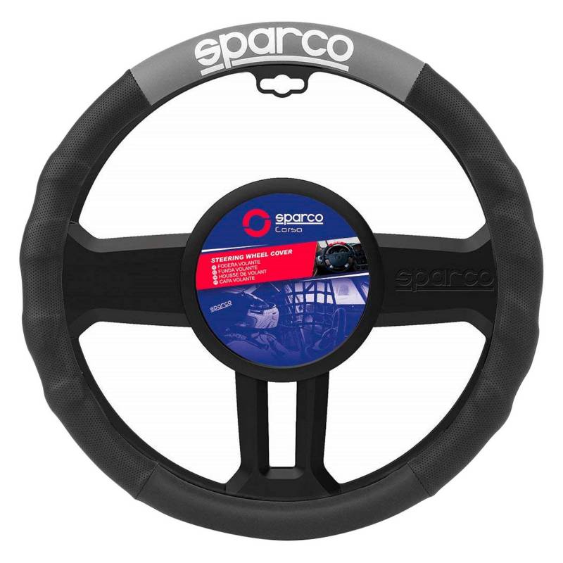 SPARCO - Funda Cubre Volante Para Auto Sparco Negro y Gris 37 cm