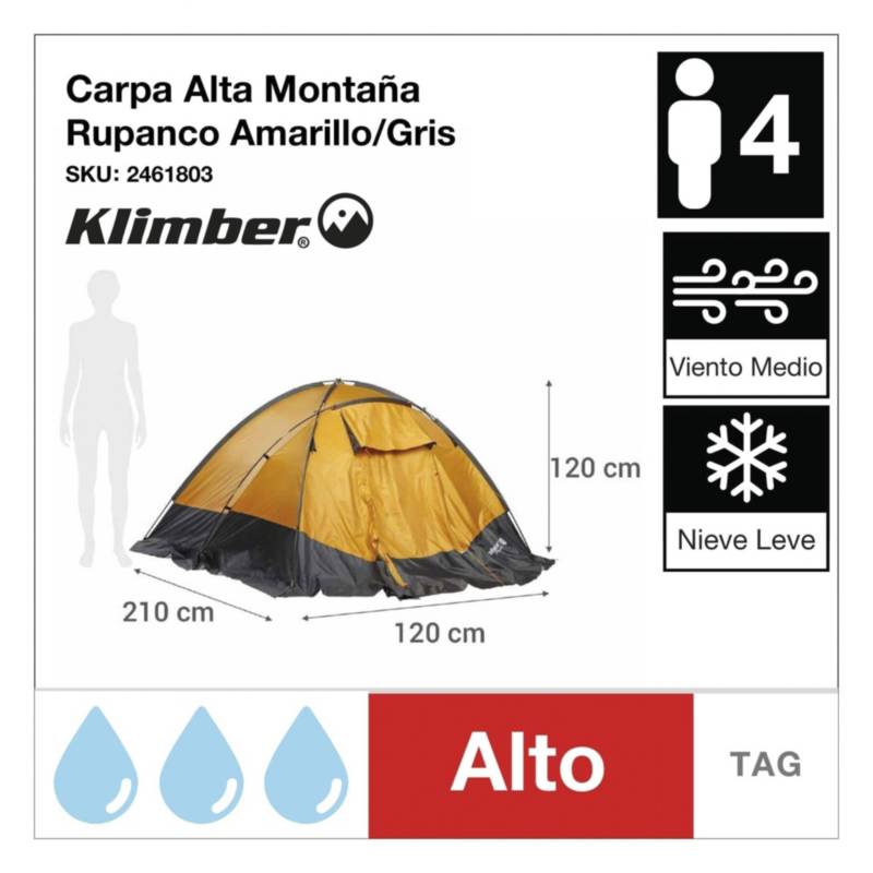 Carpa 4 Personas Alta Montaña Klimber Rupanco Amarillo/Plomo Sodimac Perú