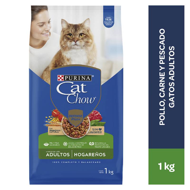 CAT CHOW - Cat Chow Adultos Croquetas para Gatos Hogareño 1 kg Sabor Carne, Pescado, Maiz, Soja y Pollo
