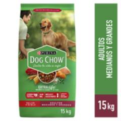 DOG CHOW - Dog Chow Adultos Raza Mediana y Grande Croquetas para Perros 15 kg Sabor Carne y Pollo