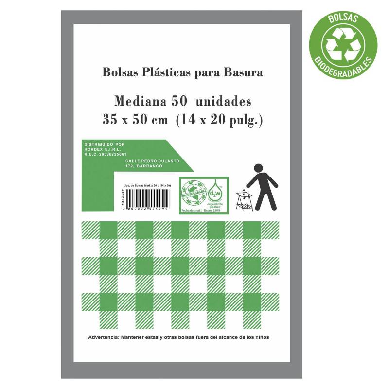 HORDEX - Bolsa para Basura Biodegradables Medianas Pack x 50