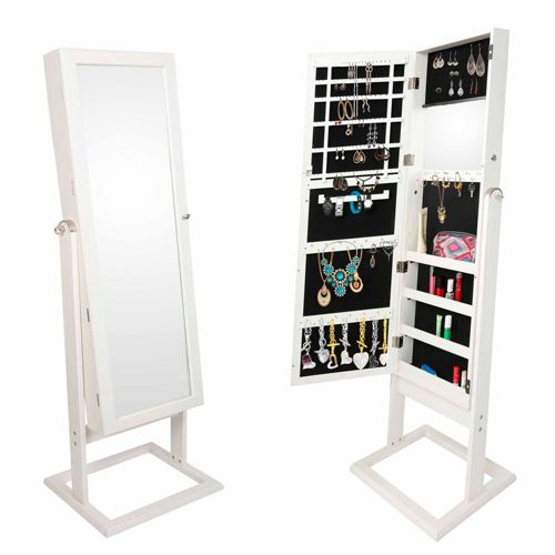 HOMASIS Espejo Joyero de Pared o Puerta Gabinete de Joyería con Espejo de  Figura Completa Espejo Joyero con 2 Espejos para Maquillaje, Organizador de  Joyería, Blanco : : Moda