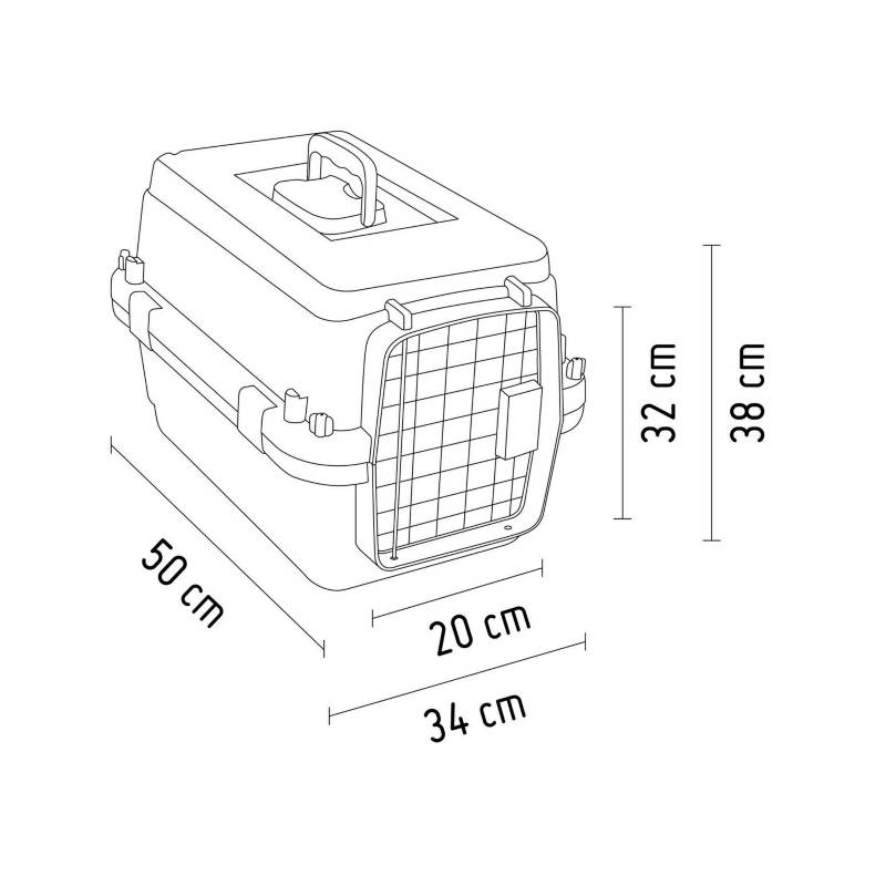 Jaula de Transporte para Perro Raza Mediana Gris 34x38x50cm