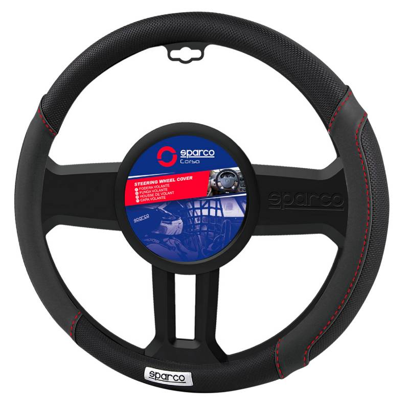 SPARCO - Funda Cubre Volante Para Auto Premium Negro y Rojo 37 cm