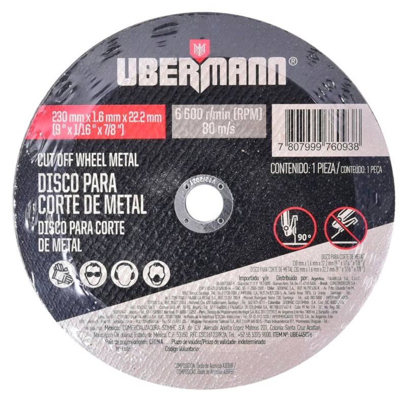UBERMANN - Disco para Corte de Metal 9''