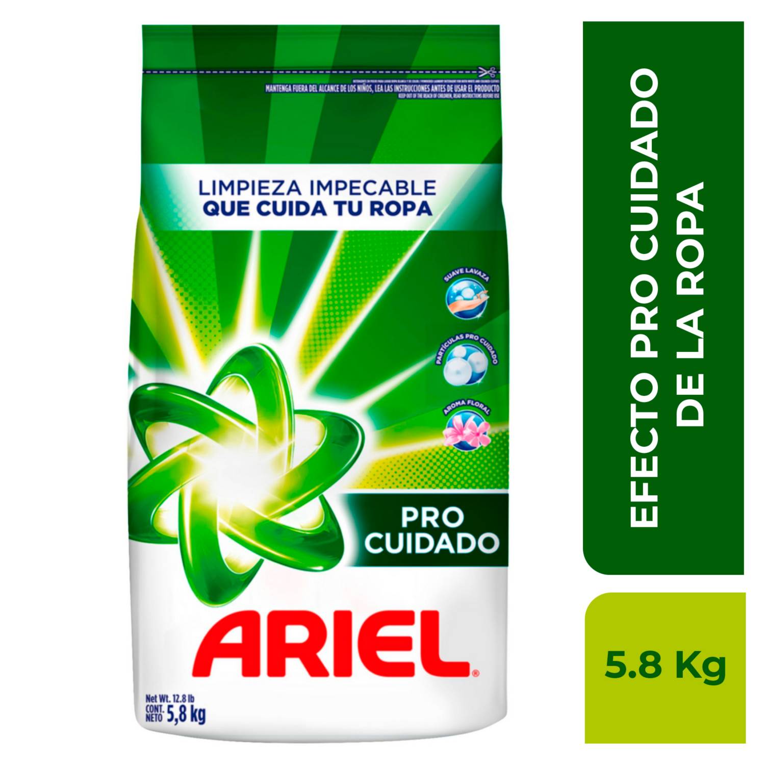 Detergente en Polvo Ariel Pro Cuidado 5.8 kg.