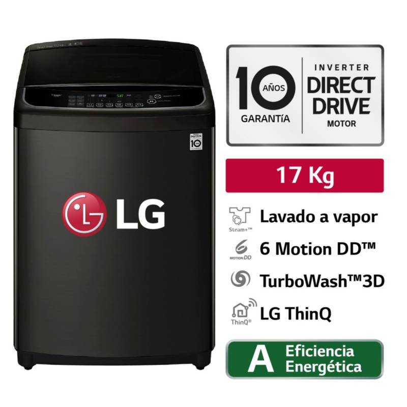LG - Lavadora WT17BSS6H 17Kg TurboWash 3D Carga Superior Negro Platino LG